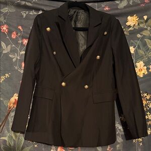 Black Double-Breasted Blazer with Gold Buttons